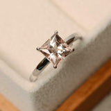2.2ct Engagement Ring Princess Cut Peach Morganite Solitaire 14k White Gold Over