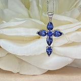1ct Pear Simulated Sapphire Jesus Cross Pendant 14k White Gold Plated NO CHAIN
