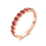 1ct Round Cut Pink Ruby Wedding Band Ring Hexagon Stackable 14k Yellow Gold Over