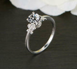 1.2ct Round Cut Diamond Engagement Ring Butterfly Accent 14k White Gold Finish