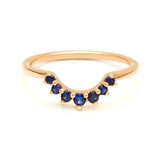 0.22ct Round Cut Blue Sapphire Wedding Band 14k Yellow Gold Finish Crown Tiara