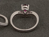 2.3ct Engagement Ring Pear Cut Pink Ruby Curved Bridal Set 14k White Gold Finish