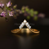 0.25ct Round Cut Moissanite Curved Chevron Crown Ring 14K Yellow Gold Plated