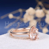 1ct Pear Cut Simulated Morganite Solitaire Ring Bridal Set 14k Rose Gold Plated