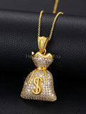 2ct Round Moissanite Money Bag Hip Hop Pendant 14k Yellow Gold Plated NO CHAIN