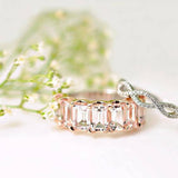 3ct Emerald Cut Morganite Aquamarine Half Eternity Wedding Ring 14k Gold Finish