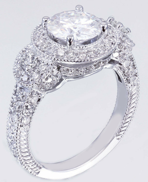 Halo Antique Vintage Engagement Ring 3ct Round Cut Diamond 14k White Gold Finish
