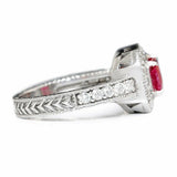2ct Emerald Cut Pink Ruby Antique Vintage Engagement Ring 14k White Gold Finish