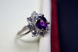 2.26ct Engagement Ring Round Cut Amethyst Diamond Floral 14k White Gold Finish