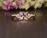 1ct Cushion Cut Simulated Morganite Cluster Engagement Ring 14k Rose Gold Plated