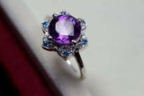 2.25ct Engagement Ring Round Cut Purple Amethyst Flower 14k White Gold Finish