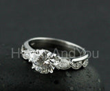 2.1ct Round Cut Moissanite Trilogy Ring Half Eternity Band 14k White Gold Plated