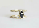 2.2ct Marquise Cut Black Diamond Double Band Ring Set 14k Yellow Gold Finish
