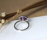 2ct Oval Cut Purple Amethyst Engagement Ring 14k WhiteGold Finish Halo Solitaire