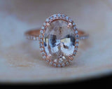 2.3ct Engagement Ring Oval Cut Peach Morganite Diamond Halo 14k Rose Gold Finish