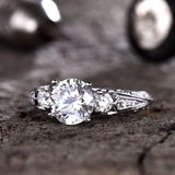 1.5ct Round Cut Diamond Engagement Ring Vintage Milgrain 14k White Gold Finish