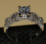 3ct Round Cut Diamond Engagement Ring 14k White Gold Finish Milgrain Bridal Set