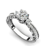 2ct Round Cut Diamond Filigree Solitaire Round Accent Ring 14k Rose Gold Finish