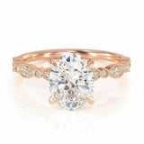 3Ct Oval Cut DVVS1 Diamond Milgrain Solitaire Engagement Ring 14K Rose Gold Over