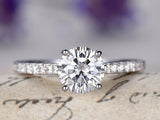 1ct Round Cut Diamond Engagement Ring Solitaire with Accents 14k White Gold Over