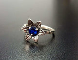 1ct Engagement Ring Round Cut Blue Sapphire Flower Solitaire 14k White Gold Over