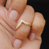 0.15ct Round Cut Moissanite Chevron Tiara Wedding Band 14K Yellow Gold Plated