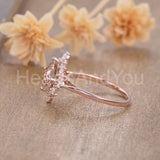 1ct Princess Cut Simulated Morganite Halo Engagement Ring 14k Rose Gold Plated