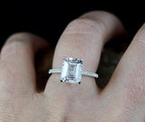1ct Emerald Diamond Engagement Ring Round Accent Solitaire 14k White Gold Finish
