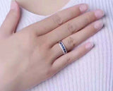 2.35ct Wedding Band Round Cut Blue Sapphire Half Eternity 14k White Gold Finish