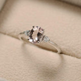 1.3ct Engagement Ring Oval Cut Morganite Minimalist Trilogy 14k WhiteGold Finish