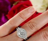 2.5ct Round Cut VVS1 Diamond Halo Milgrain Engagement Ring 14k White Gold Finish