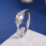 0.2ct Round Cut Simulated Dainty Cluster Pearl Engagement Ring White Gold Plated