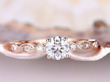 Accents Solitaire Engagement Ring 1.3ct Round Cut Diamond 14k Rose Gold Finish