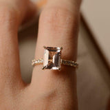 1.3ct Emerald Cut Peach Morganite Round Diamond Accent Ring 14k Yellow Gold Over