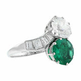 3Ct Round Cut Green Emerald Diamond Two Stone ByPass Ring 14K White Gold Finish