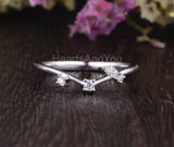 0.1ct Round Cut Moissanite Curved Leaf Women Wedding Band 14k White Gold Plated