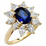 3ct Oval Cut Blue Sapphire Engagement Ring Floral Solitaire 14k Yellow Gold Over