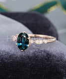 1ct Oval Cut Simulated London Blue Topaz Milgrain Ring 14k Rose Gold Plated