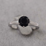 2.1ct Round Cut Black Diamond Solitaire with Accent Ring 14k White Gold Finish