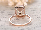 3ct Emerald Cut Peach Morganite Solitaire Engagement Ring 14k Rose Gold Finish