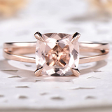 1ct Engagement Ring Cushion Cut Peach Morganite Split Shank 14k Rose Gold Finish