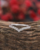0.45ct Round Cut Moissanite Curved Stackable Wedding Band 14k White Gold Plated