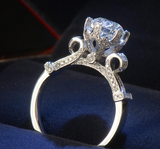 3Ct Round Cut Diamond Lotus Crown Solitaire Engagement Ring 14K White Gold Over