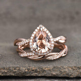 2.5ct Pear Cut Peach Morganite Bridal Set Infinity Band Ring 14k RoseGold Finish