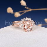 2.2ct Oval Cut Simulated Morganite Curved Band Bridal Set 14k Rose Gold Plated