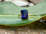 2.4ct Engagement Ring Radiant Cut Blue Sapphire Solitaire 14k Yellow Gold Finish