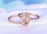 1.5ct Engagement Ring Marquise Cut Peach Morganite Bridal Set 14k Rose Gold Over