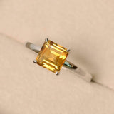 2.3ct Engagement Ring Asscher Cut Yellow Citrine Solitaire 14k White Gold Finish
