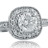 2.4ct Round Cut Diamond Engagement Ring Milgrain Halo Vintage 14k WhiteGold Over