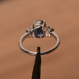 2.3ct Engagement Ring Oval Cut Sapphire Stylish Art Deco 14k White Gold Finish